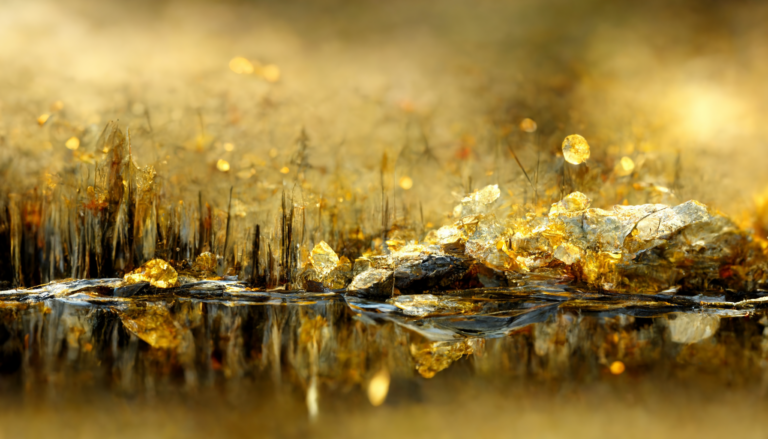 Trias Solutions - abstraktes Bild von einer goldenen Landschaft an einem Teich
